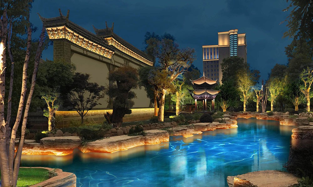 云南瀘西金陵大酒店建筑、園林、河道燈光靚化工程